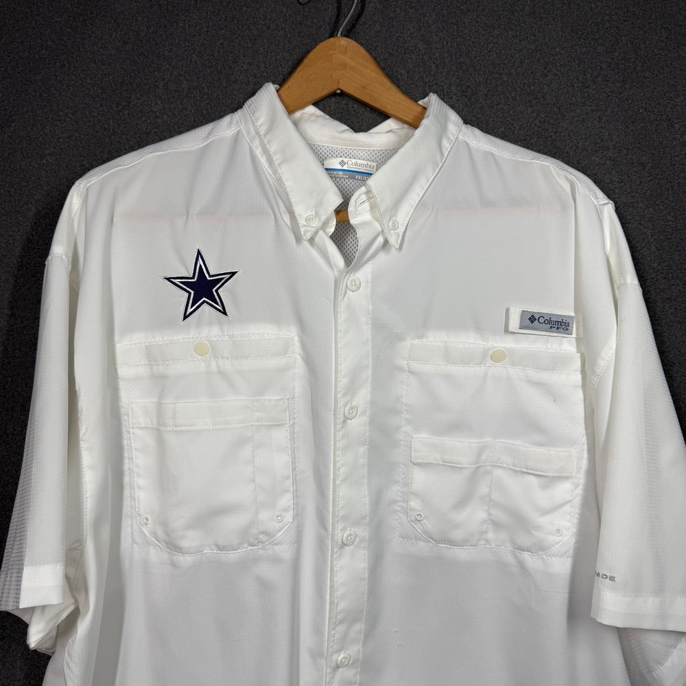 Dallas Cowboys Columbia PFG Shirt Mens XXL White Short Sleeve Fishing XM1019